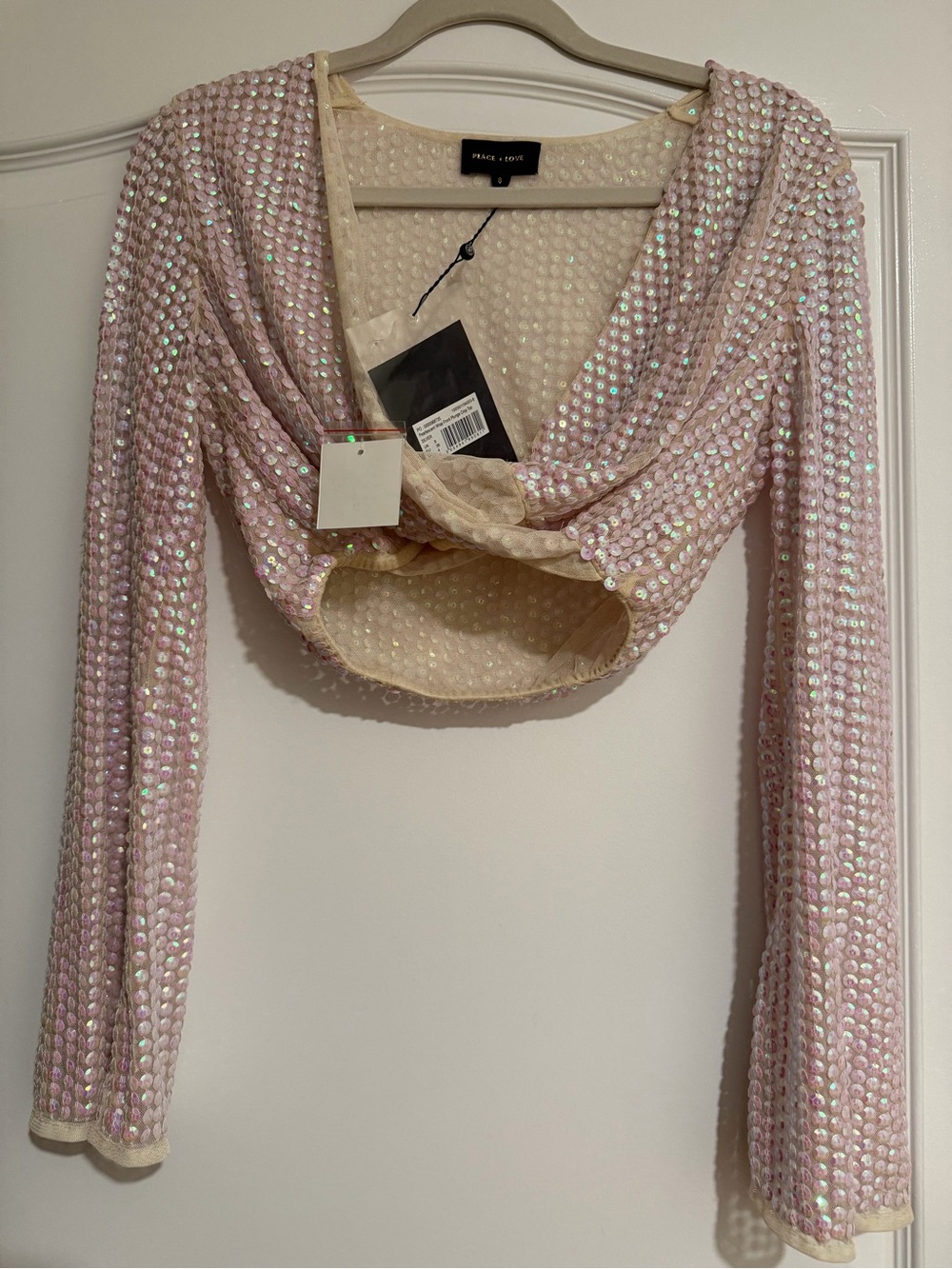 Missguided Pink Sequin Draped Crop Top